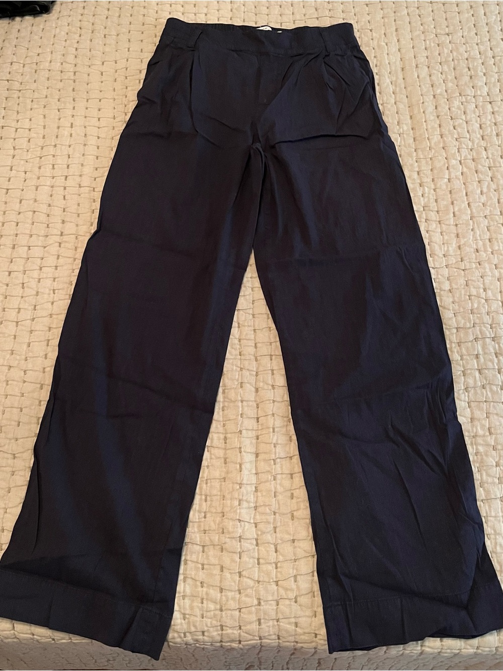 Vince Navy Elastic Waist Wide-Leg Pants